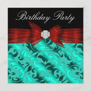 Elegante Cranberry Red Aquamarin Blue Birthday Par Einladung