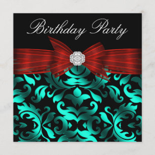 Elegante Cranberry Red Aquamarin Blue Birthday Par Einladung