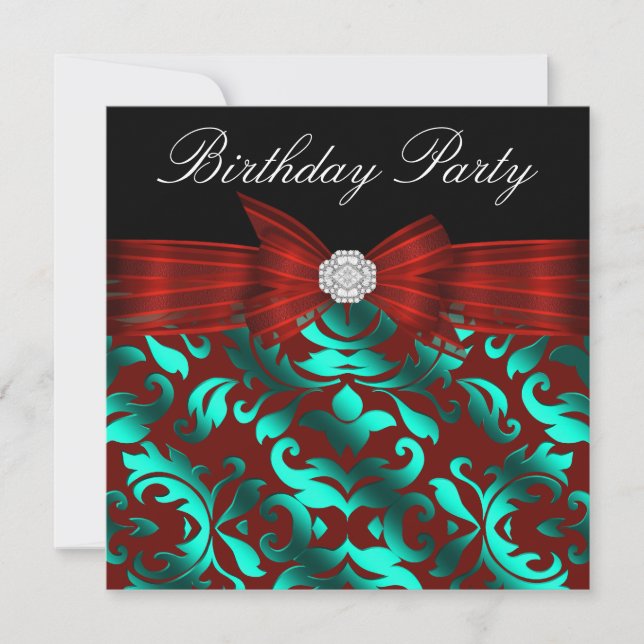 Elegante Cranberry Red Aquamarin Blue Birthday Par Einladung (Vorderseite)