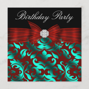 Elegante Cranberry Red Aquamarin Blue Birthday Par Einladung