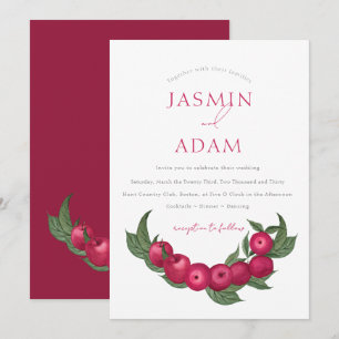 Elegante Cranberry-Rote Botanische Hochzeit Einladung