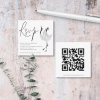 Elegante Crane Bird Script QR Code Wedding RSVP