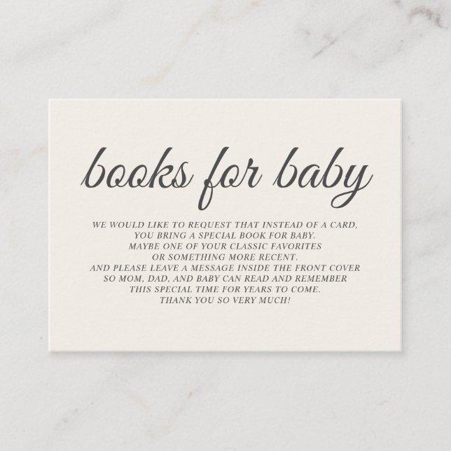 Elegante Cream Baby Shower Books Enclosure Card Begleitkarte (Vorderseite)