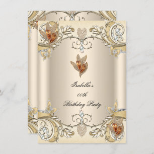 Elegante Cream Beige Gold Butterfly Geburtstagspar Einladung