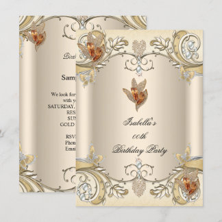 Elegante Cream Beige Gold Butterfly Geburtstagspar Einladung