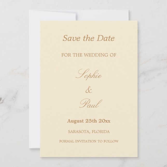 Elegante Cream Beige Hochzeit speichern Sie das Da Save The Date (Vorderseite)
