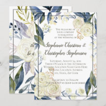 Elegante Cream Blue Watercolor Blume Hochzeit