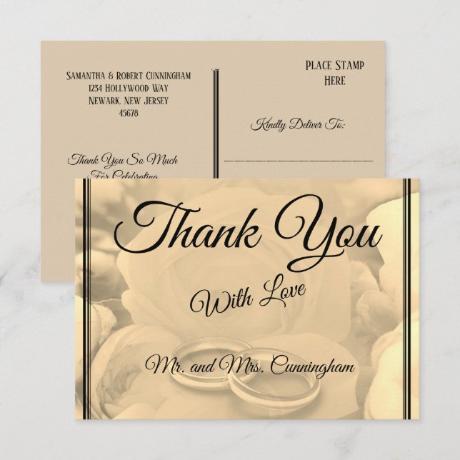 Elegante Cream Floral & Rings Danke Postcard Einladung (Vorne/Hinten)
