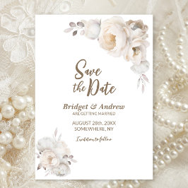 Elegante Cream Floral Wedding Save The Date