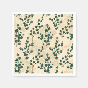 Elegante Cream Gold Whimsical Eukalyptus Greenery Serviette