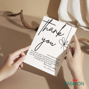 Elegante Cream & Gray Ribbon Wedding - Minimalisti Dankeskarte