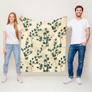 Elegante Cream Green Whimsical Eukalyptus Greenery Fleecedecke