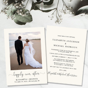 Elegante Cream-Hochzeitsfeier 'Happily Ever After' Einladung