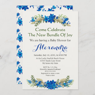 Elegante Cream Muscheln Blue Boy Floral Baby Dusch