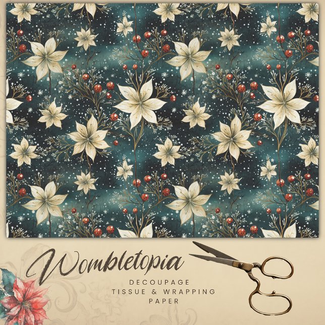 Elegante Cream Poinsettia Weihnachtsdekoupage Seidenpapier (Von Creator hochgeladen)