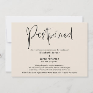 Elegante Cream Postponed Wedding Announcement Card Einladung
