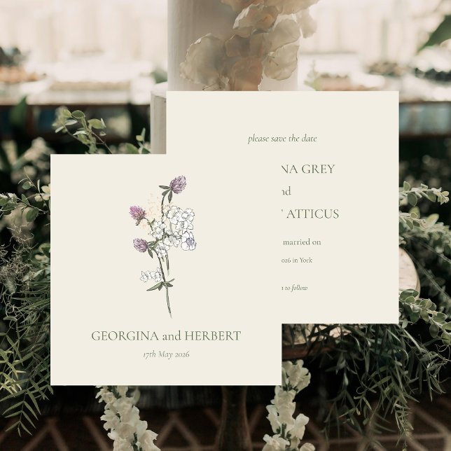 Elegante Cream Sage Clover Wedding Save the Date Einladung (Von Creator hochgeladen)