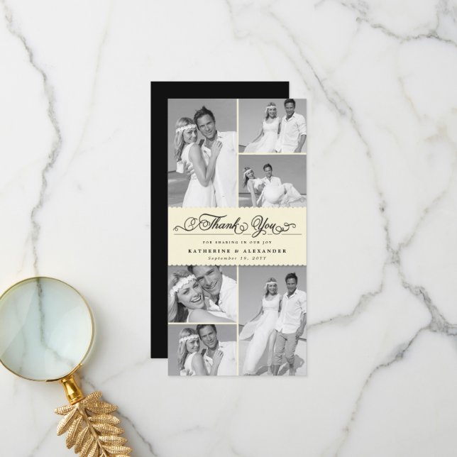 Elegante Cream Scalloped Band 6 Foto Chic Wedding Dankeskarte (Vorderseite/Rückseite Beispiel)