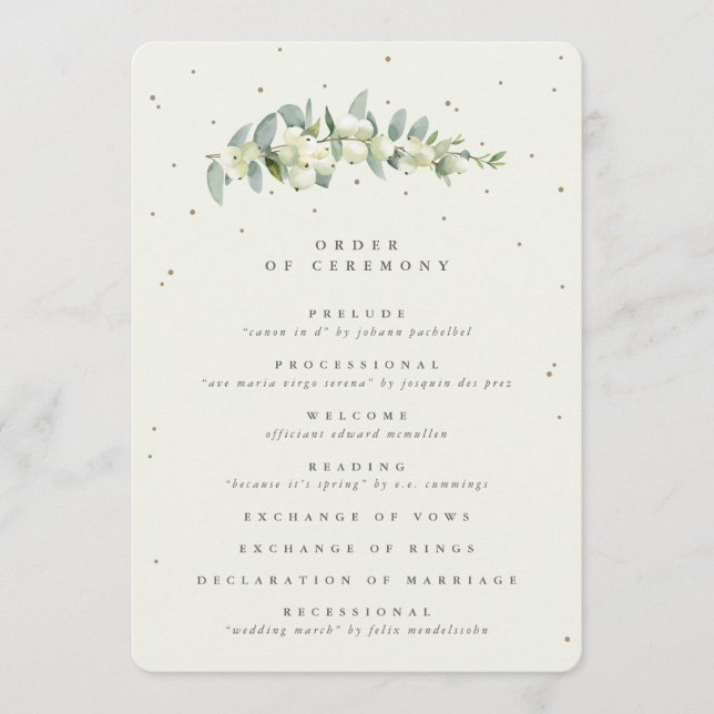 Elegante Cream Snowberry+Eucalyptus Stem Wedding Programm (Vorderseite)