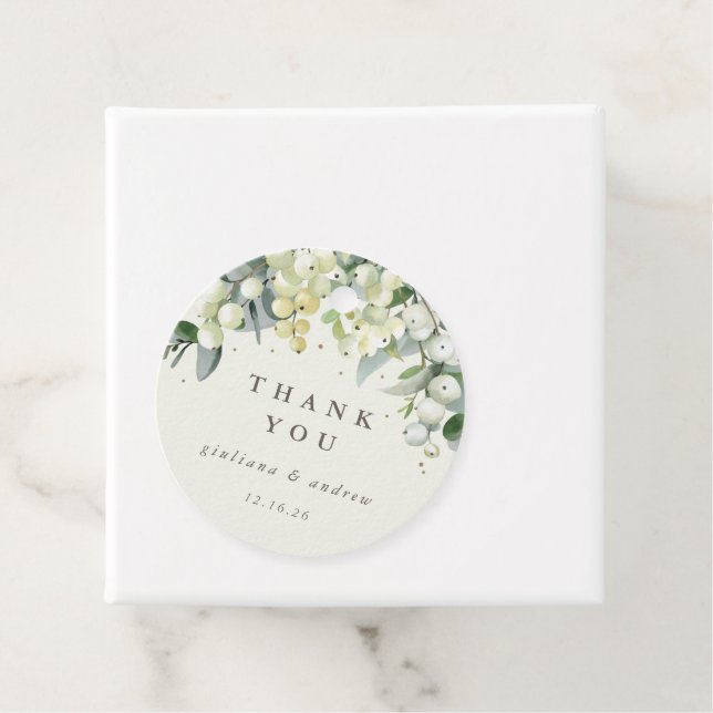 Elegante Cream Snowberry+Eucalyptus Wedding Geschenkanhänger (Beispiel)