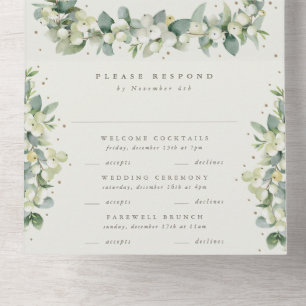 Elegante Cream Snowberry+Eucalyptus Winter Wedding All In One Einladung