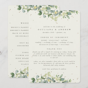 Elegante Cream Snowberry+Eucalyptus Winter Wedding Programm
