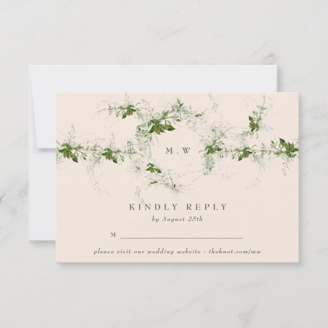 Elegante Cream Website Eucalyptus Monogram Wedding RSVP Karte (Vorderseite)