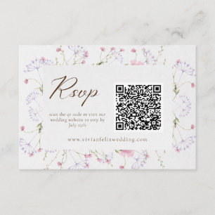 Elegante Cream Wildblume QR Code RSVP Card Begleitkarte