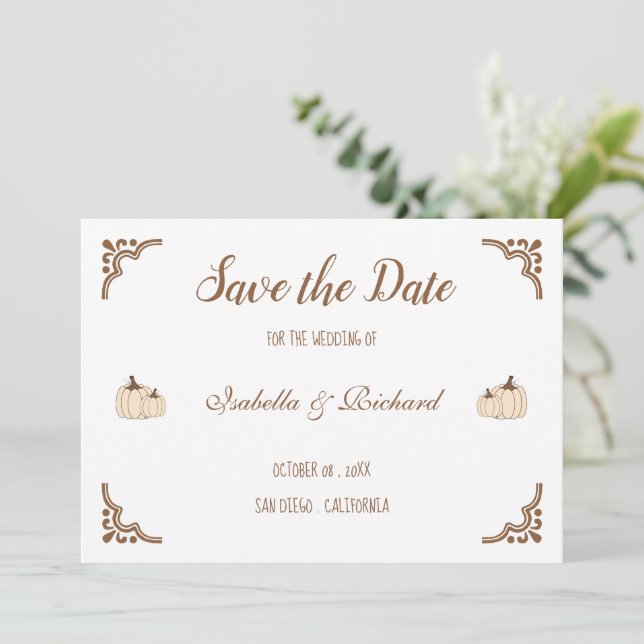 Elegante Creamy Pumpkins Flat Save the Date Card (Stehend Vorderseite)
