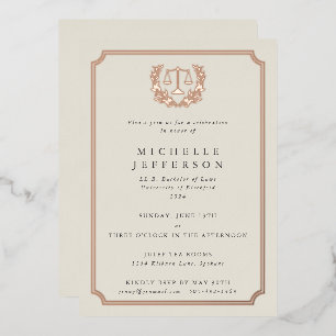 Elegante Creme Abschlussfeier der juristischen Fak Folieneinladung