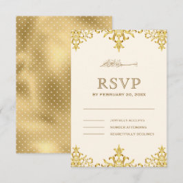 Elegante Creme and Gold Foil Damask Islamische Hoc RSVP Karte
