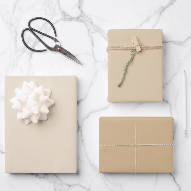 Elegante Creme-/Beige-/Tanwackelpapier Geschenkpapier Set (Vorderseite)