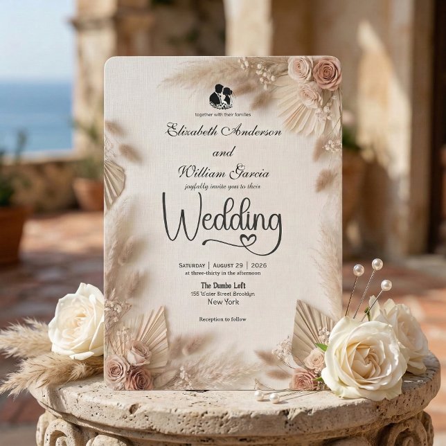 Elegante Creme Boho Rose Rustikale Hochzeit Einladung (Von Creator hochgeladen)