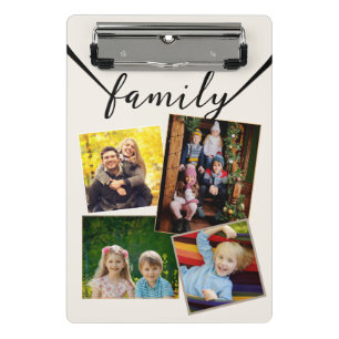 Elegante Creme-Familienfoto-Collagen-Vorlage Mini Klemmbrett
