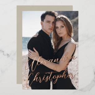Elegante Creme-Foto-Kalligrafie-Gold Save-the-Date Folieneinladung