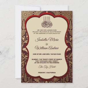 Elegante Creme-Gold-Damask-Hochzeit islamisch Einladung