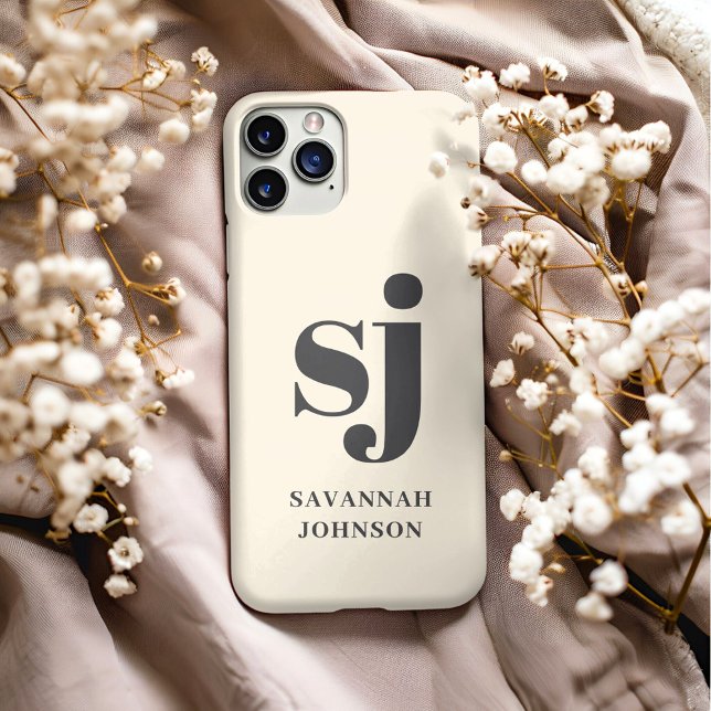 Elegante Creme Monogramm-Initialen Case-Mate iPhone Hülle (Von Creator hochgeladen)