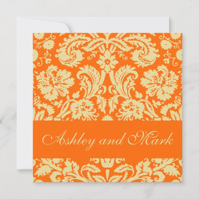 Elegante Creme Orange Damask Hochzeiten Einladung (Vorderseite)