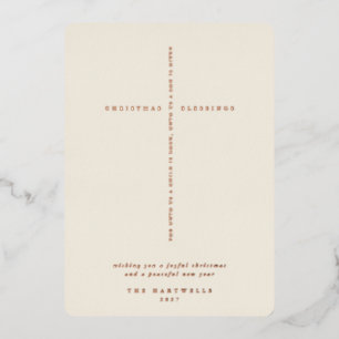 Elegante Creme-Schrift-Kreuz-Folie-Feiertagskarte Folien Feiertagskarte