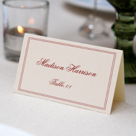 Elegante Creme- und Burgunder-Hochzeitsplatzkarte Einladung