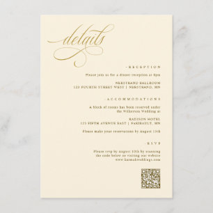 Elegante Creme- und Gold-Hochzeitsdetails Begleitkarte
