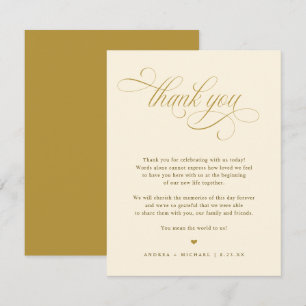 Elegante Creme- und Gold-Kalligrafie-Hochzeit Dankeskarte