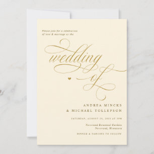 Elegante Creme- und Gold-Kalligrafie-Hochzeit Einladung
