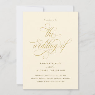 Elegante Creme- und Gold-Luxus-Hochzeit Einladung