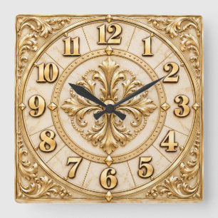 Elegante Creme- und Goldverzierte Luxusuhr Quadratische Wanduhr