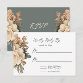 Elegante Creme und Taupe mit grüner Blütenhochzeit RSVP Karte