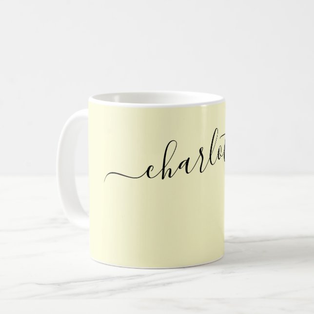 Elegante Cremefarbe Moderne Name Personalisiert Kaffeetasse (Vorderseite Links)