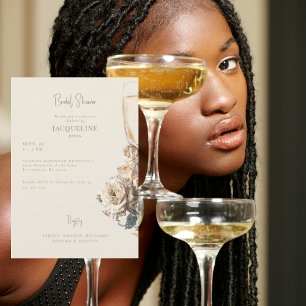 Elegante cremefarbene getrocknete Rosen Champagner Einladung