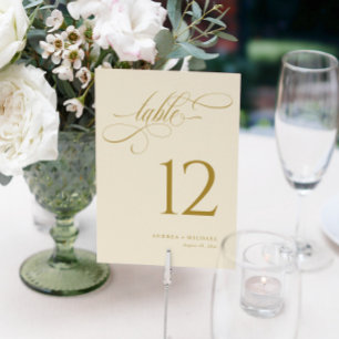 Elegante cremefarbene goldene Schrift Hochzeitstis Einladung