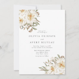Elegante, cremefarbene Hochzeit mit Flora Einladung